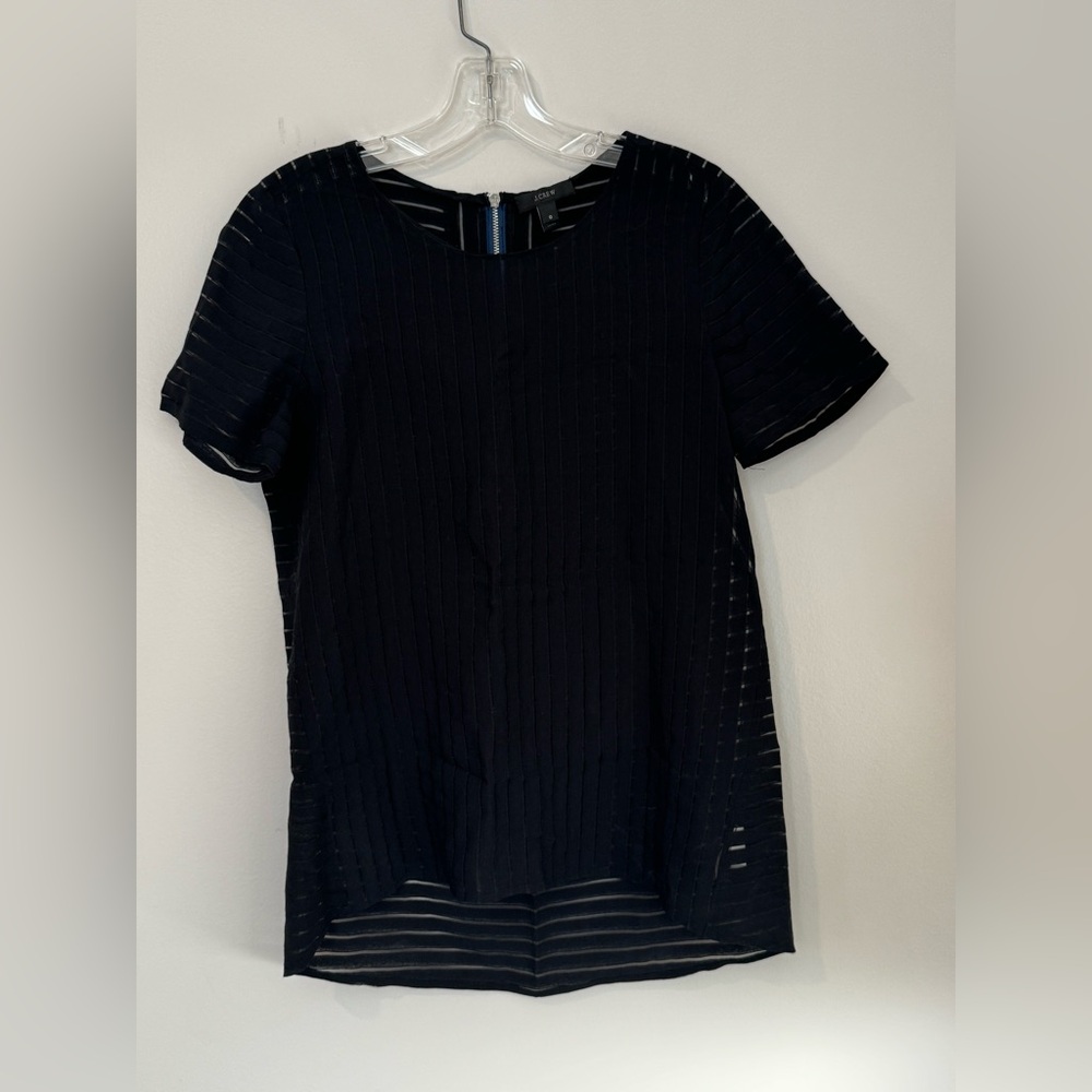 J. Crew Black Striped Sheer High-Low Short Sleeve Top – Women’s Size 0